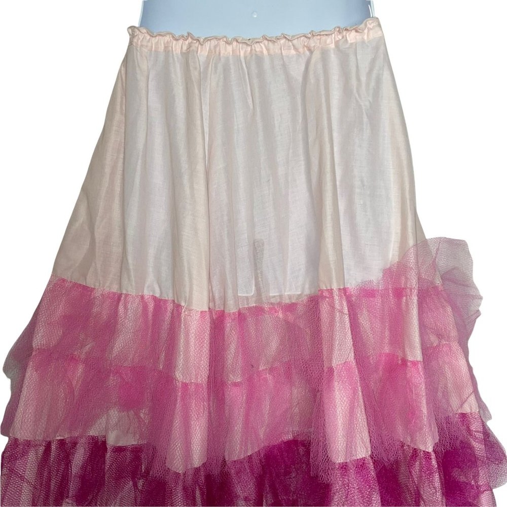 Handmade Cream Pink Tiered Midi Tuille Costume Skirt Women's M - Picture 7 of 10